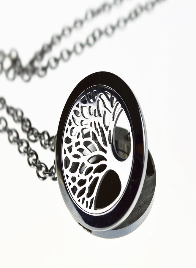 mEssentials Tree of Life and Flower with CZ's Essential Oil Diffuser Necklace Stainless Steel t Pendants with 24" Chains + 12 Refill Pads - Image 4